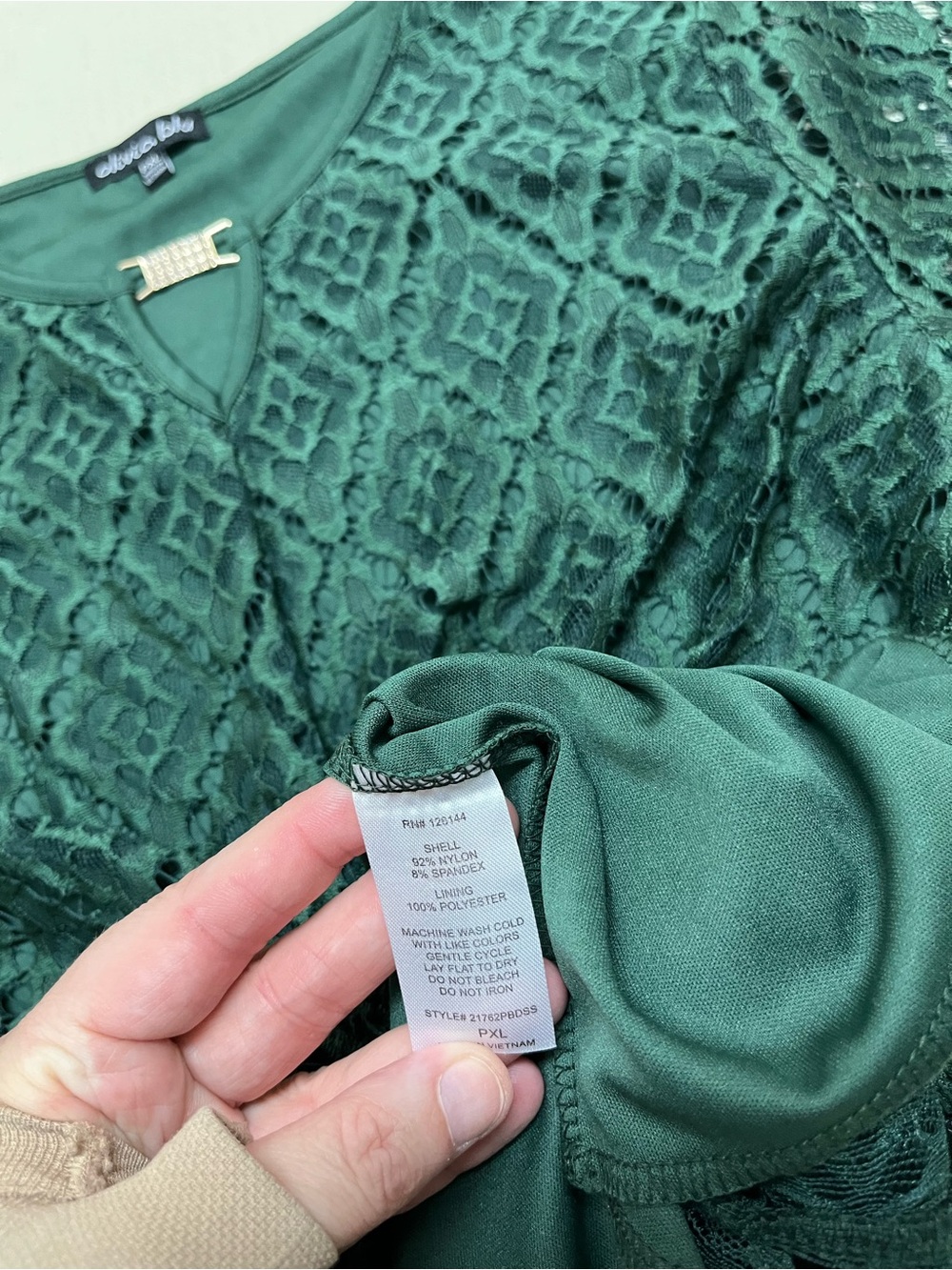 NWT Olivia Blu petite XL green lace blouse - Picture 7 of 13